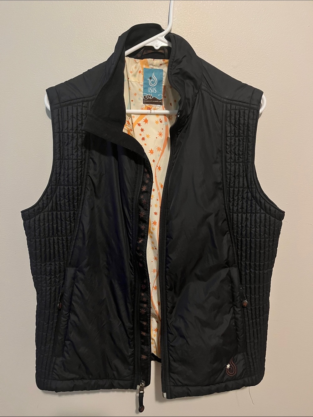 Isis Black Quilted Women’s Vest with Star-Print Lining Size L - XL